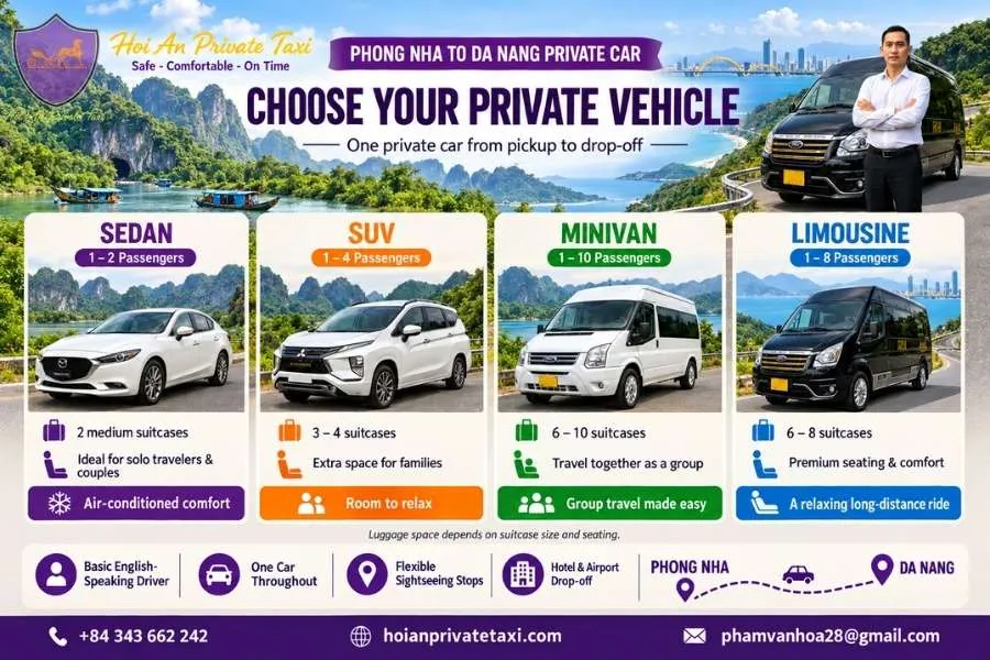 Phong Nha to Da Nang Private Car - Hoi An Private Taxi